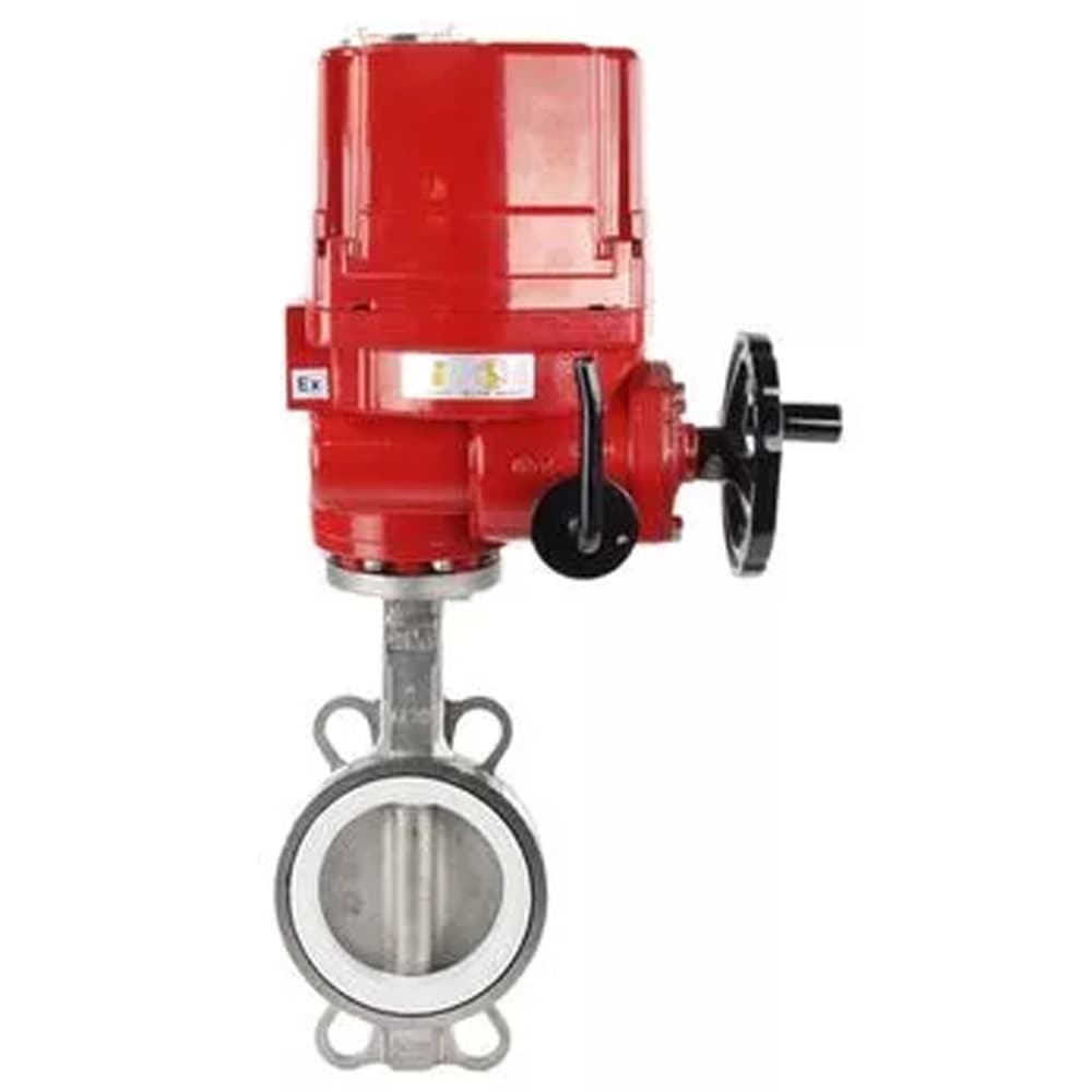 Затвор дисковый поворотный 316L-316L-PTFE Ду80 Ру16, корпус и диск нержавеющая сталь 316L, уплотнение PTFE, с электроприводом EX-010 220В