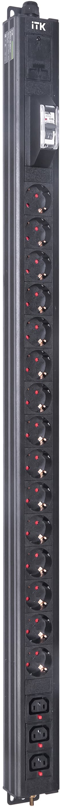 Блок распределения питания ITK BASE PDU PV1111 24U 1ф 16А 15SCHUKO 3C13 2.6м SCHUKO