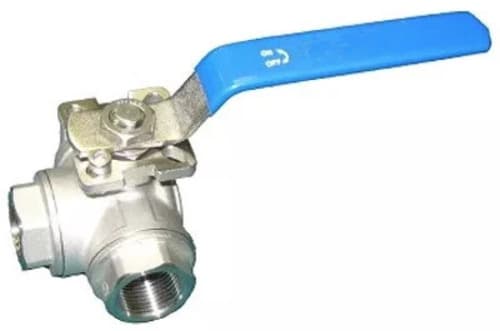 Кран шаровой RP.SS316.200.MM.065-ISO Ду65 Ру40 стандартнопроходной трехходовой L-тип, нержавеющая сталь SS316, внутренняя резьба, уплотнение PTFE, пневмопривод SA-105 c пневмораспределитель PND2-S1EM-52-1NC-J08-24VDC