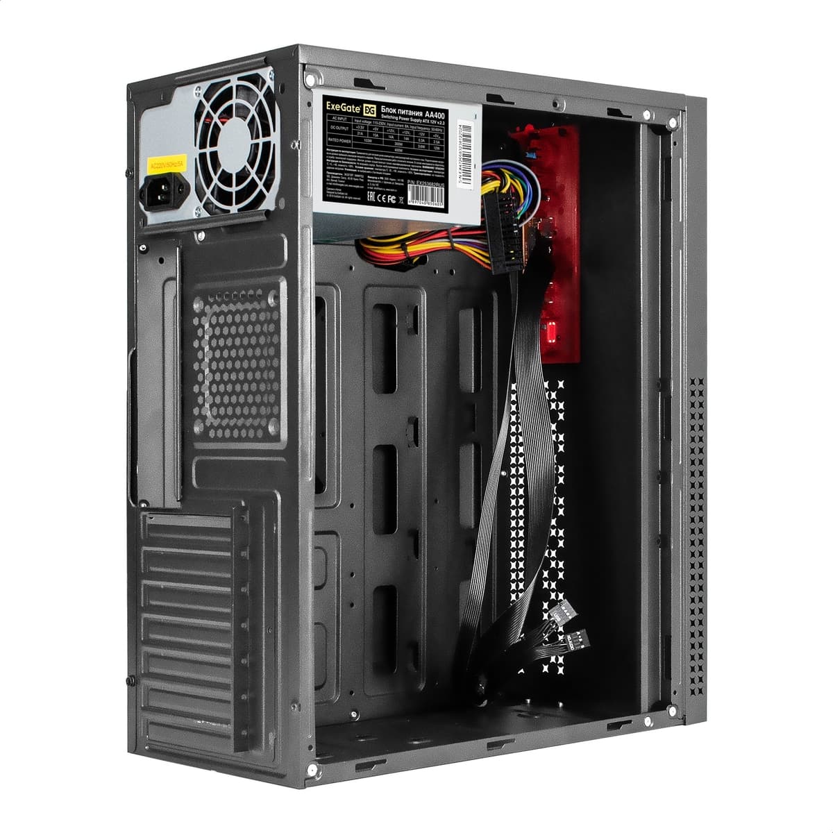 Корпус для ПК, Miditower, ATX, БП 400W, 2xUSB, HD-аудиопорты, чёрный