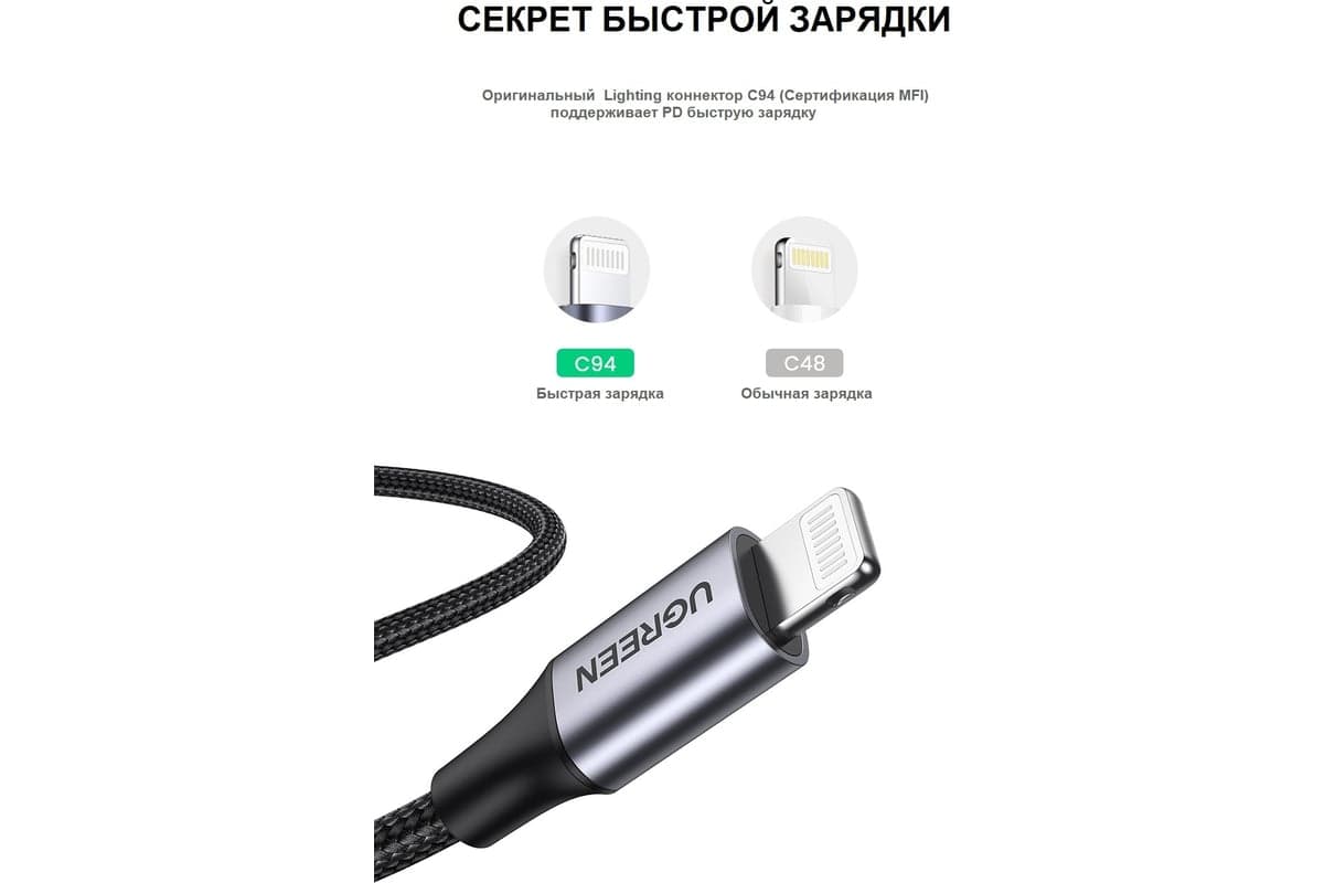 Кабель для зарядки и передачи данных USB C 2.0 - Lighting MFI, 1.5м.