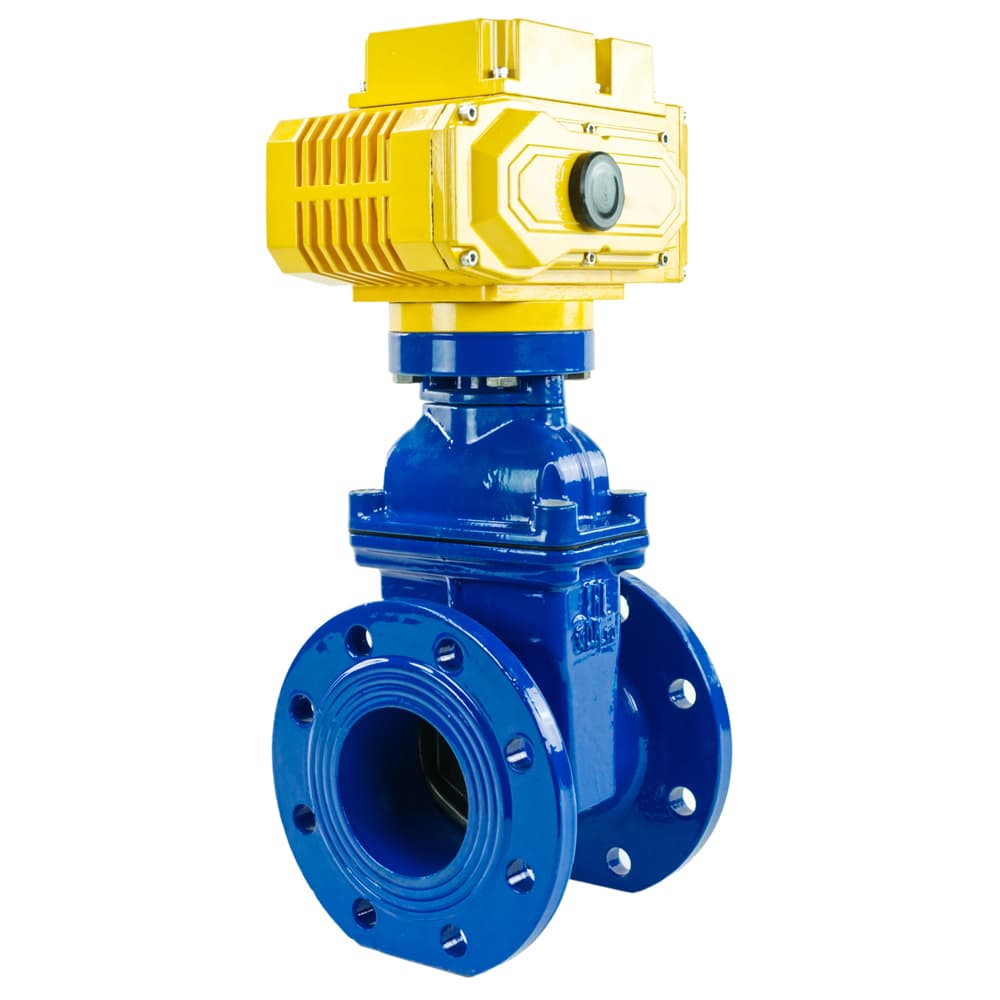 Задвижка клиновая 30ч939р с обрезиненным клином синяя GGG50-EPDM-F4-BLUE Ду150 Ру16 110-120 град. с электроприводом M100, 220В