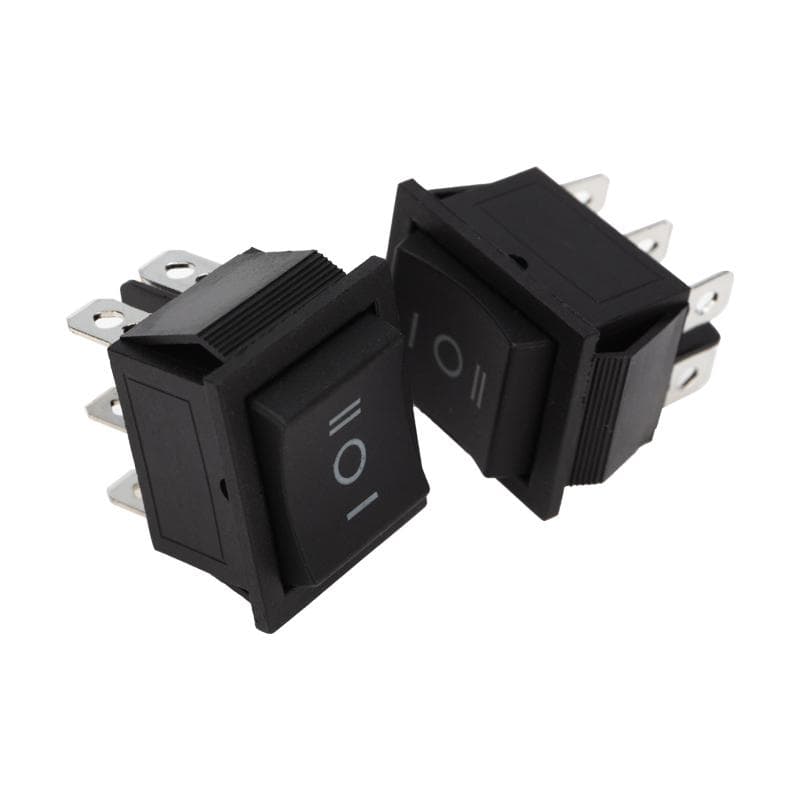 Выключатель клавишный 250V 15А (6c) (ON)-OFF-(ON) черный с нейтралью б/фикс