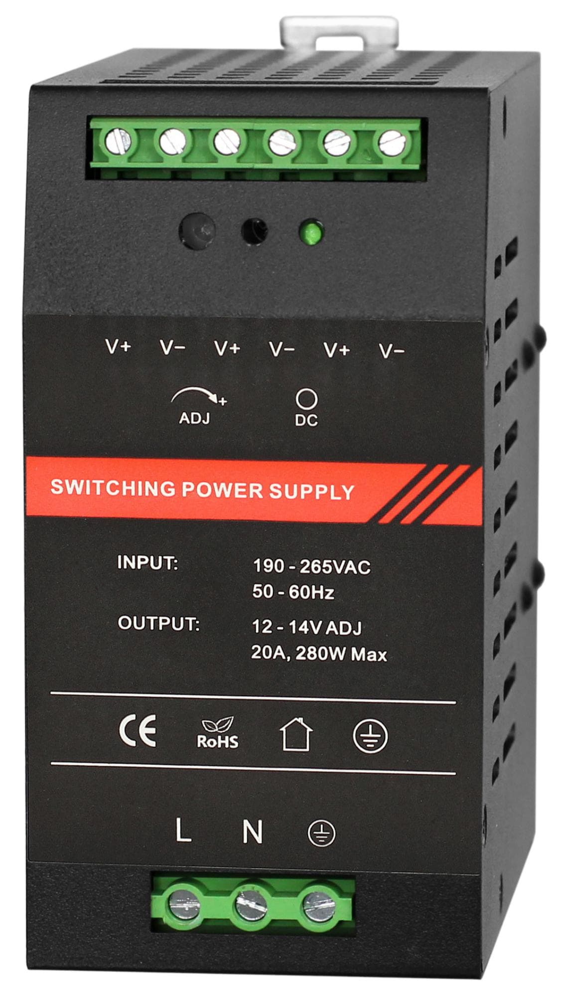 БП 12 VDC, 20 A, крепление на DIN-рейку, черный
