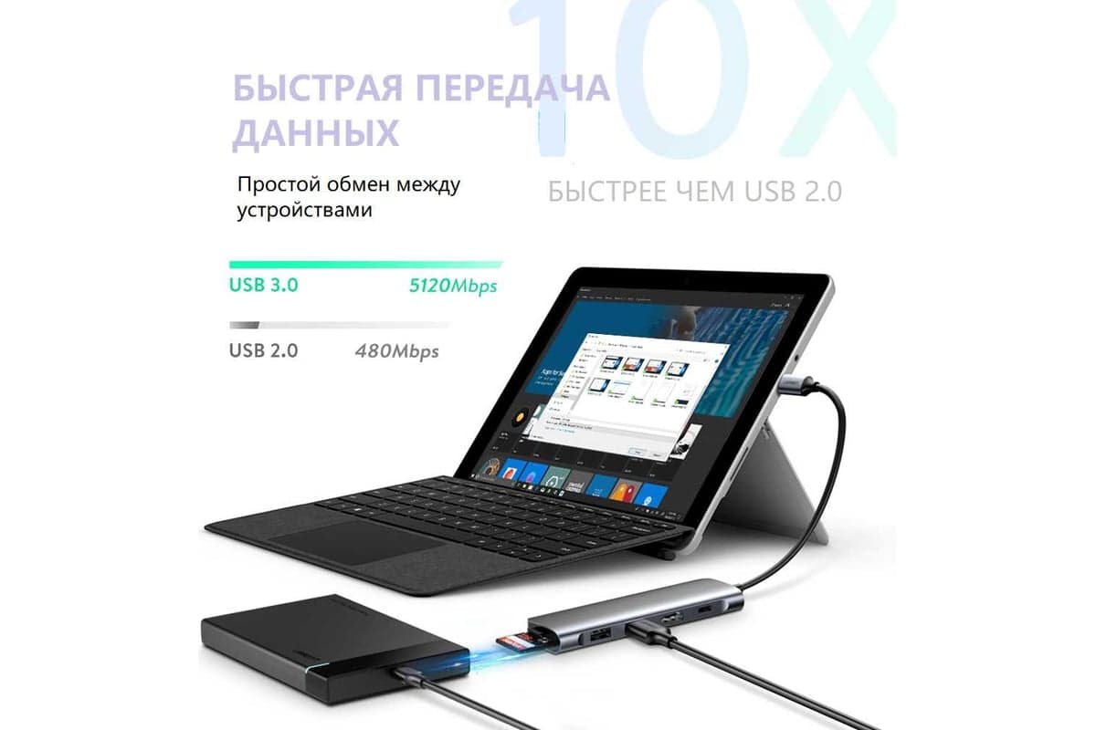 Хаб USB 6 в 1, HDMI, 2 x USB 3.0, SD-TF, PD