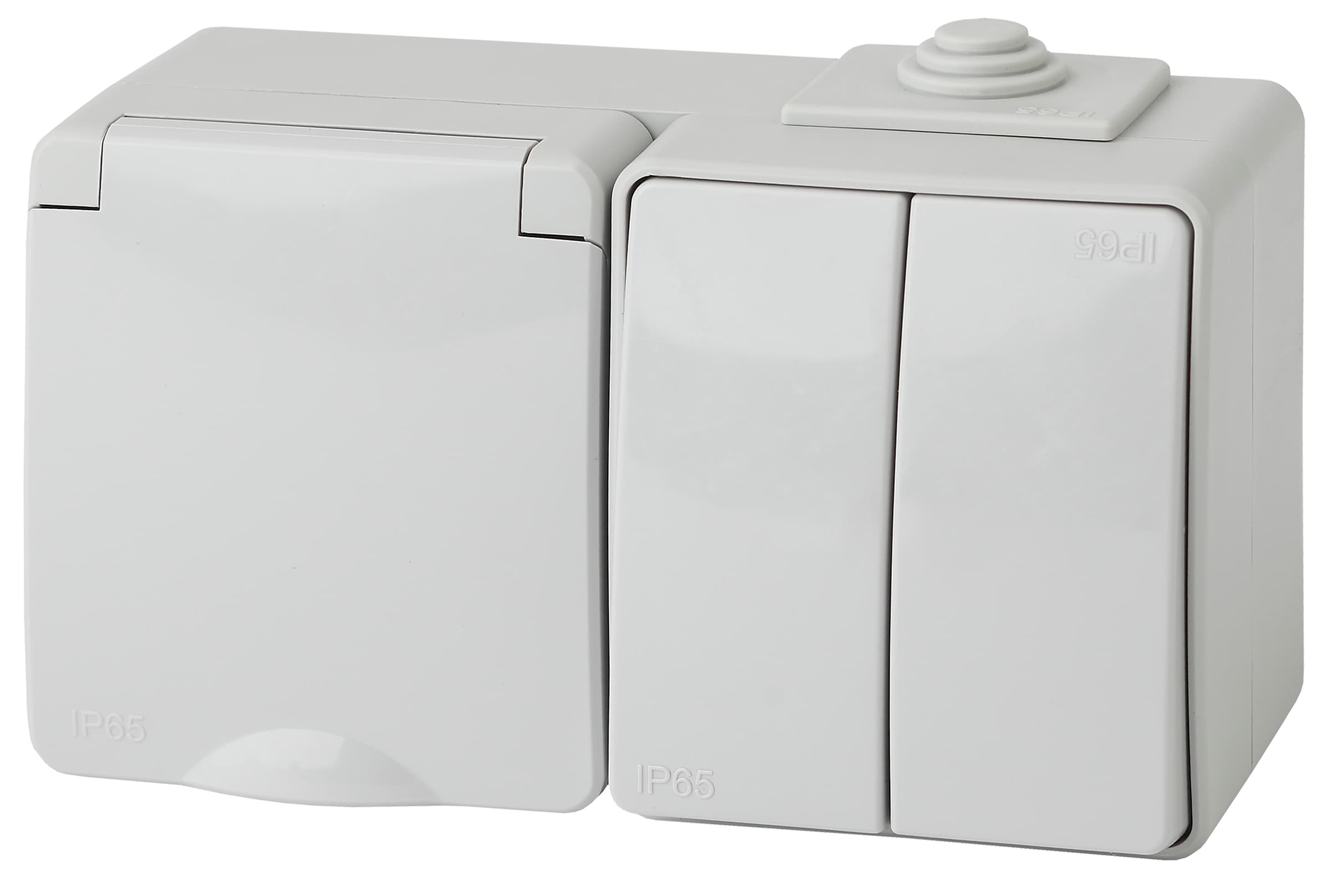 Блок розетка+выкл. двойн. гориз. IP65, 16A(10AX)-250В, ОУ, Эра Эксперт, серый, 11-7602-03