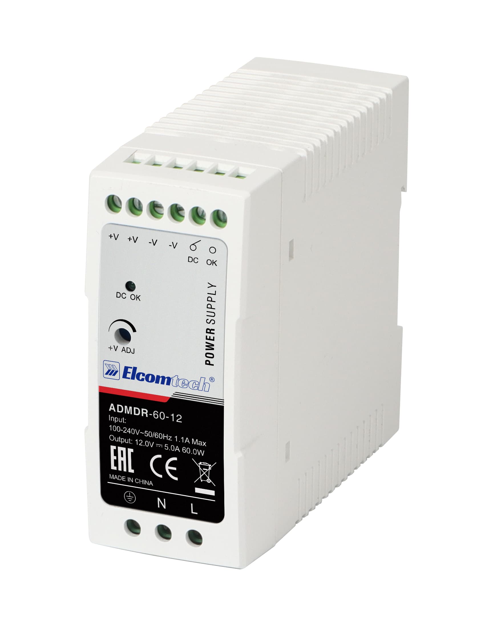 Источник питания на DIN рейку  AC/DC 60W вход 100-240V,выход 12V 5A ADMDR-60-12