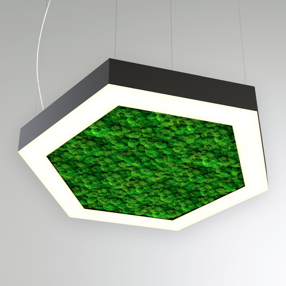 Светильник светодиодный RVE-LBX-MOSS-HEXA-1400-P (Шестиугольник с отверстием 1400х1212х100мм S80мм 101Вт Подвесной 4000К Белый)