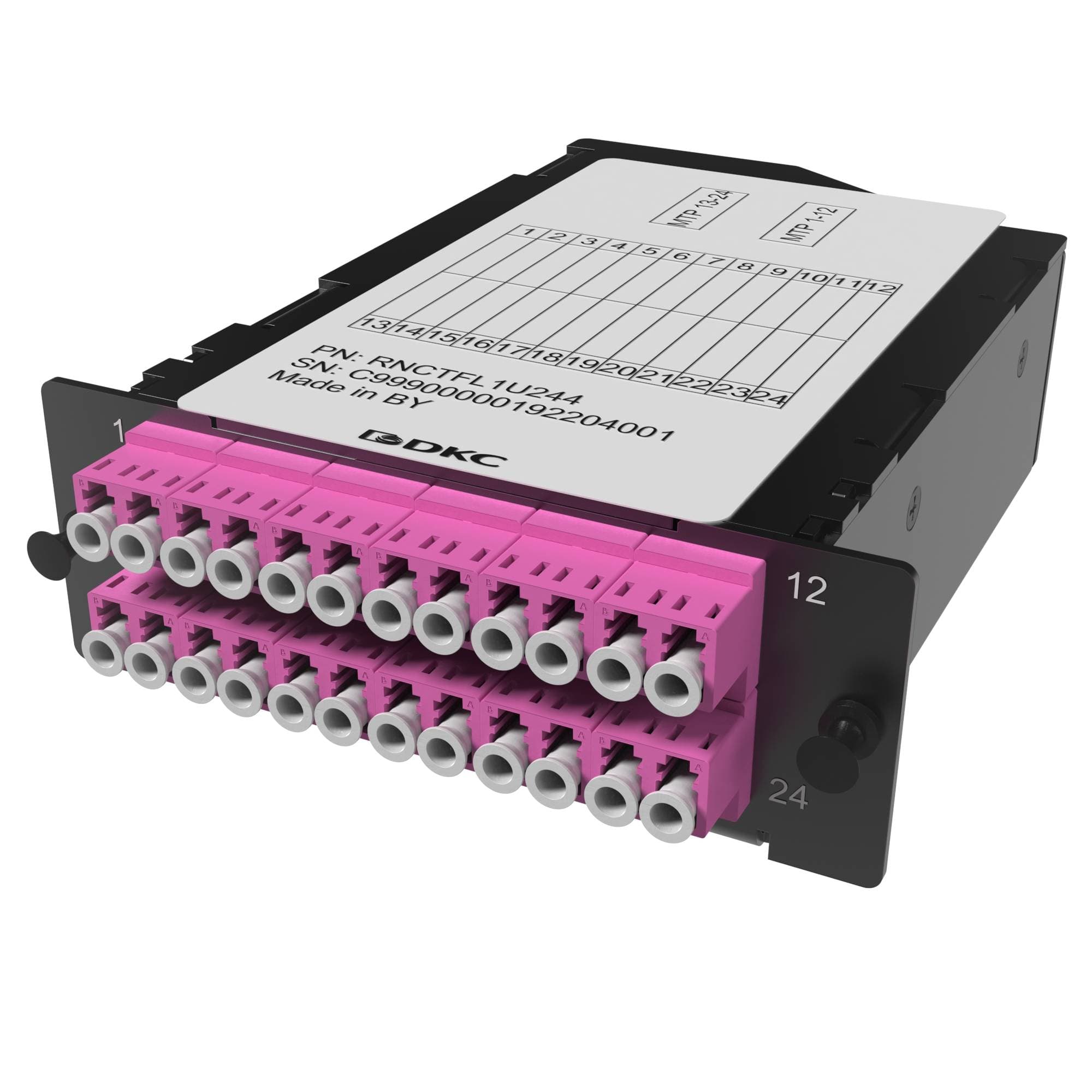 Кассета претерминированная 24ОВ 50/125 OM4. 2хMTP(12)f/12хLC Dupleх. 1 HU