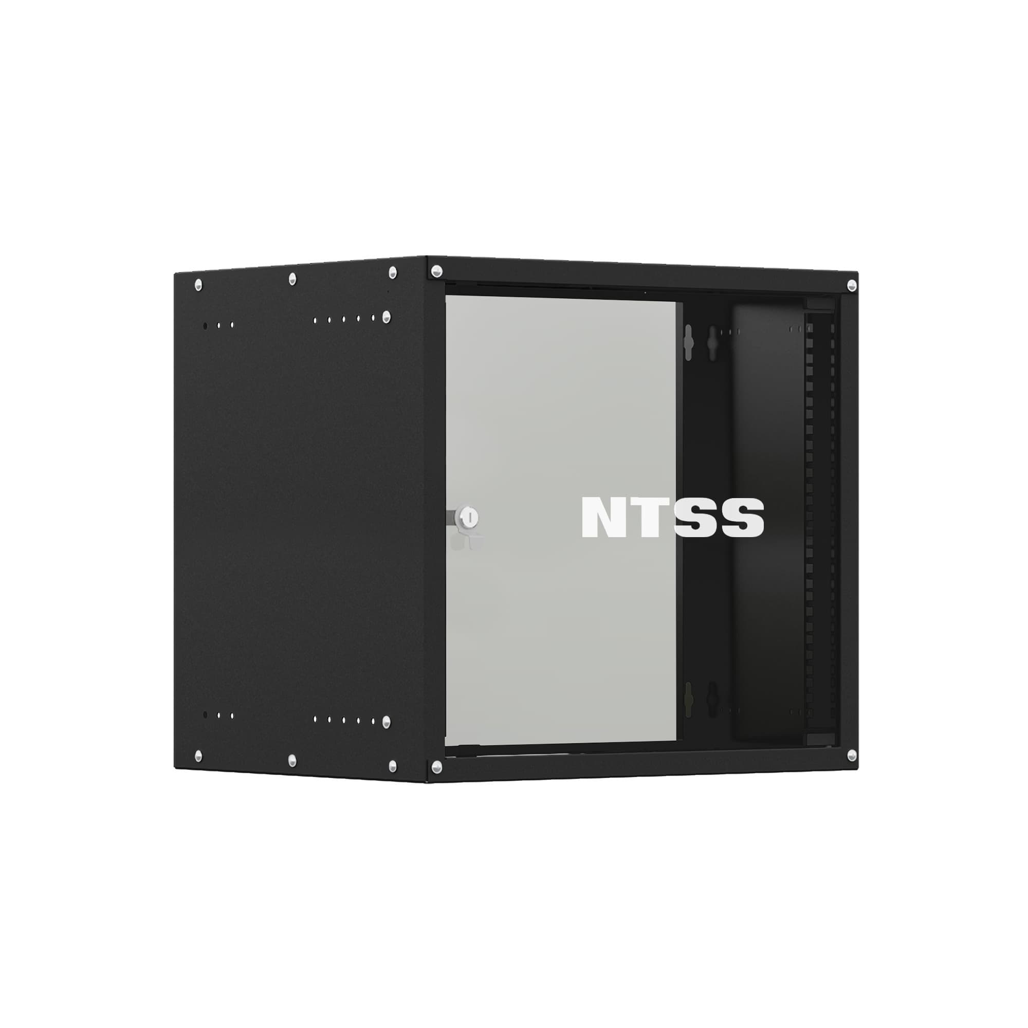 Шкаф настенный телекоммуникационный LIME 9U 550х450х500мм, 2 профиля 19, дверь стеклянная, боковые стенки несъемные, разобранный, черный RAL 9005