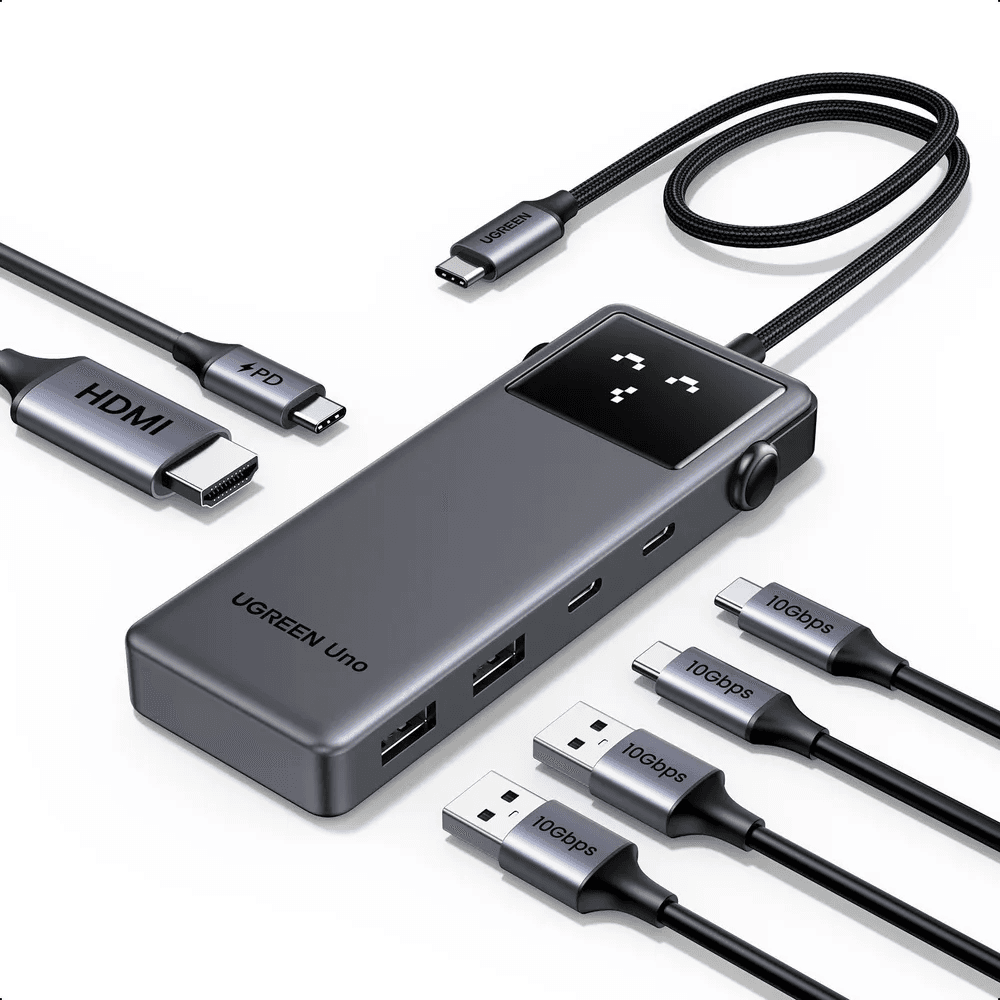Хаб USB (концентратор) CM888 UNO, 6 в 1: 4Kх60ГЦ, USB-C - HDMI, 2хUSB-А 3.2, 2хUSB-С 3.2, PD, серый