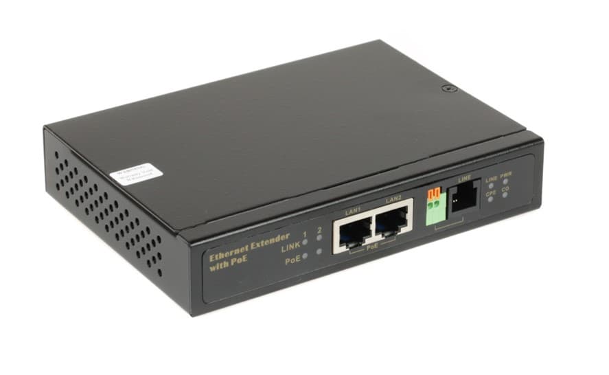 Удлинитель Ethernet на 2 порта до 3000м с функцией PoE. Автоопределение PoE устройств. Стандарт IEEE 802.3af/at.