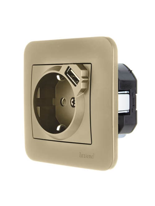 ASTI Розетка с заземлением (16 А) + USB , золото Lezard 7081-3636-181