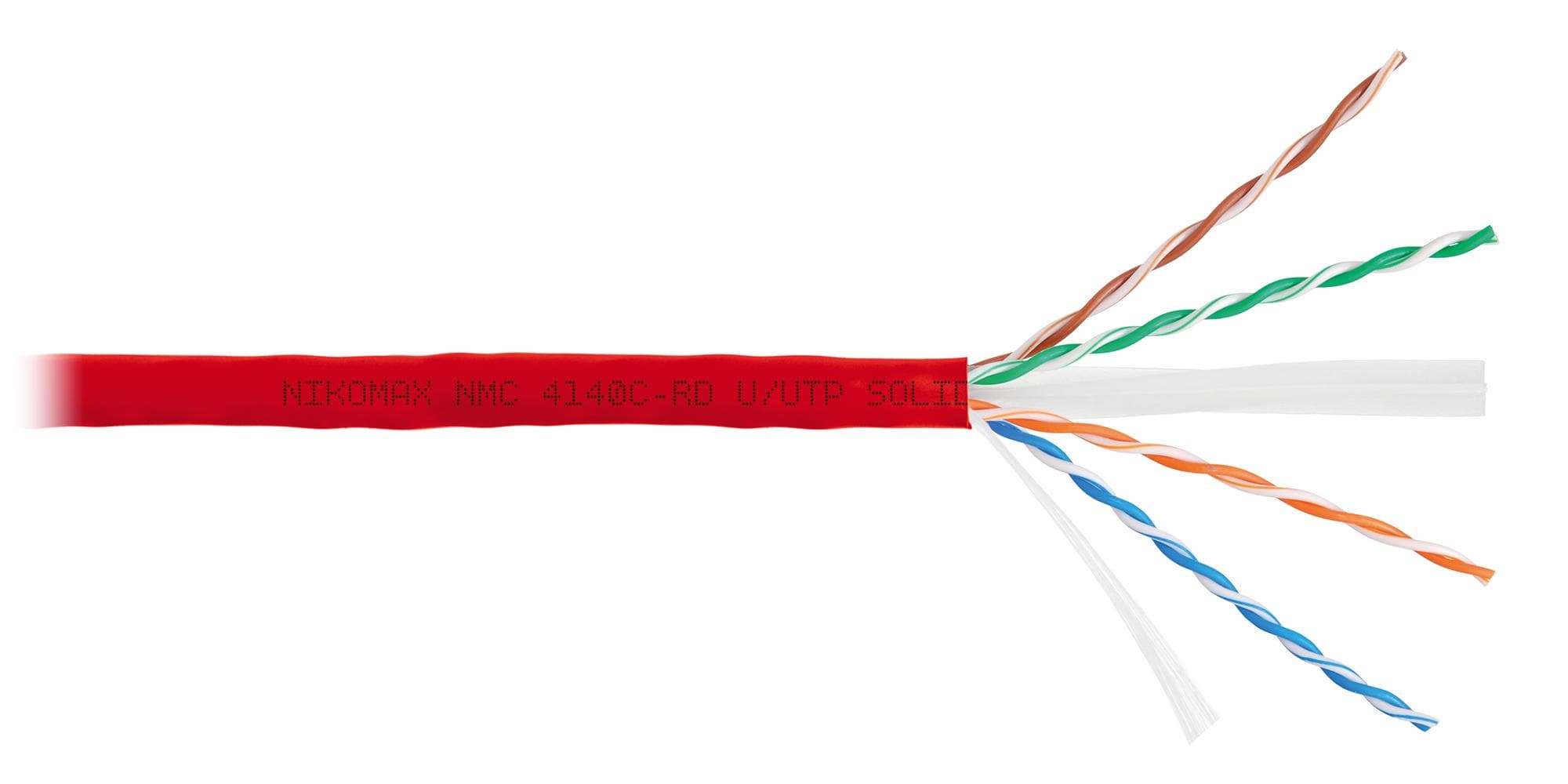 Витая пара U/UTP 4 пары Кат 6 solid BC AWG23 (0.55мм) IN LSZH нг(А)-HF красный 305м