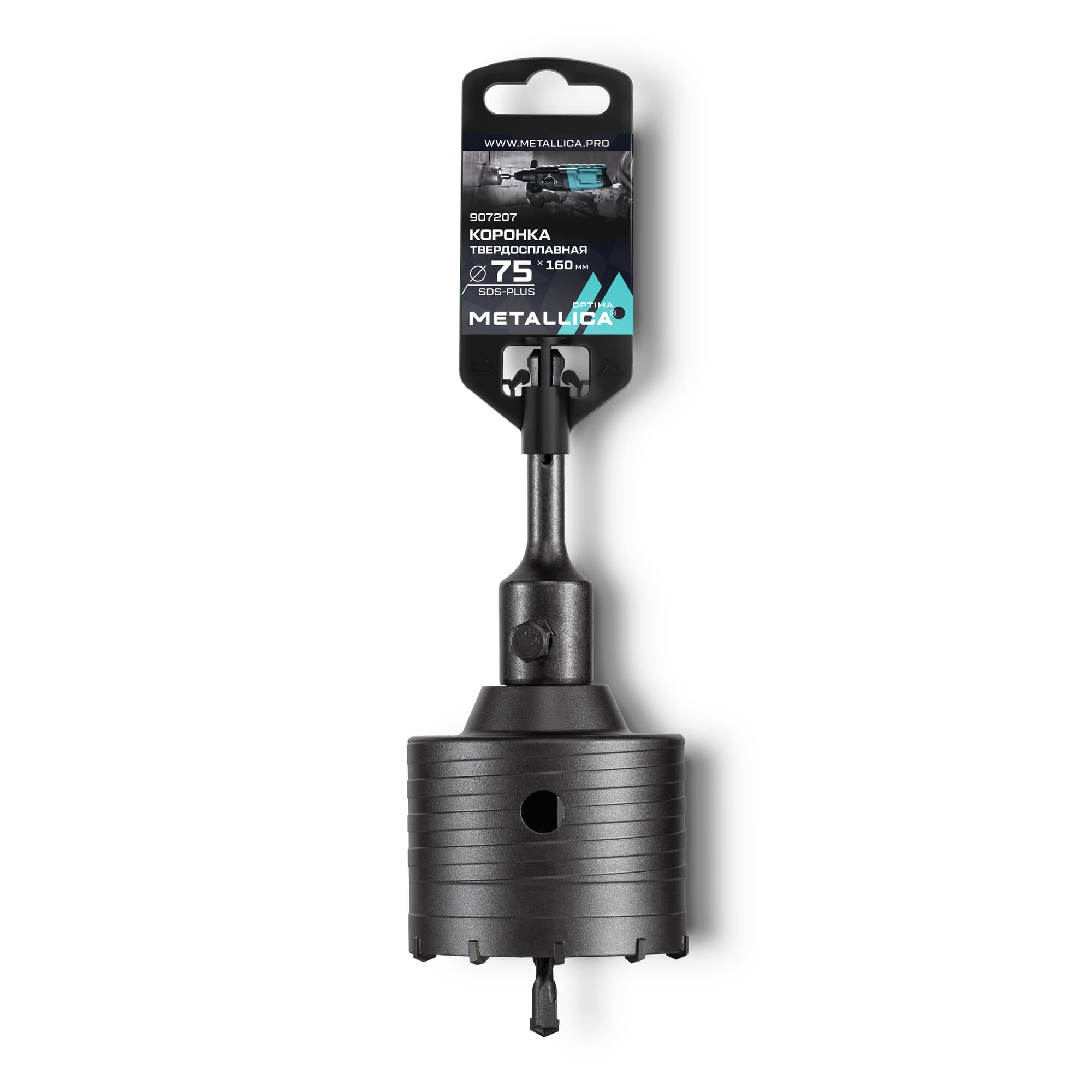 Коронка тв. спл. SDS-plus 75x160/100 мм, h=50мм, М22,0х2,0 мм, с адаптером