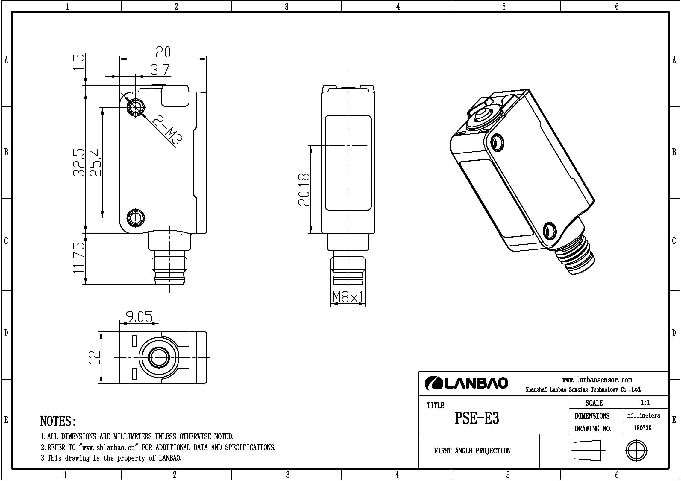 Оптический датчик Lanbao PSE-BC100DPB-E3