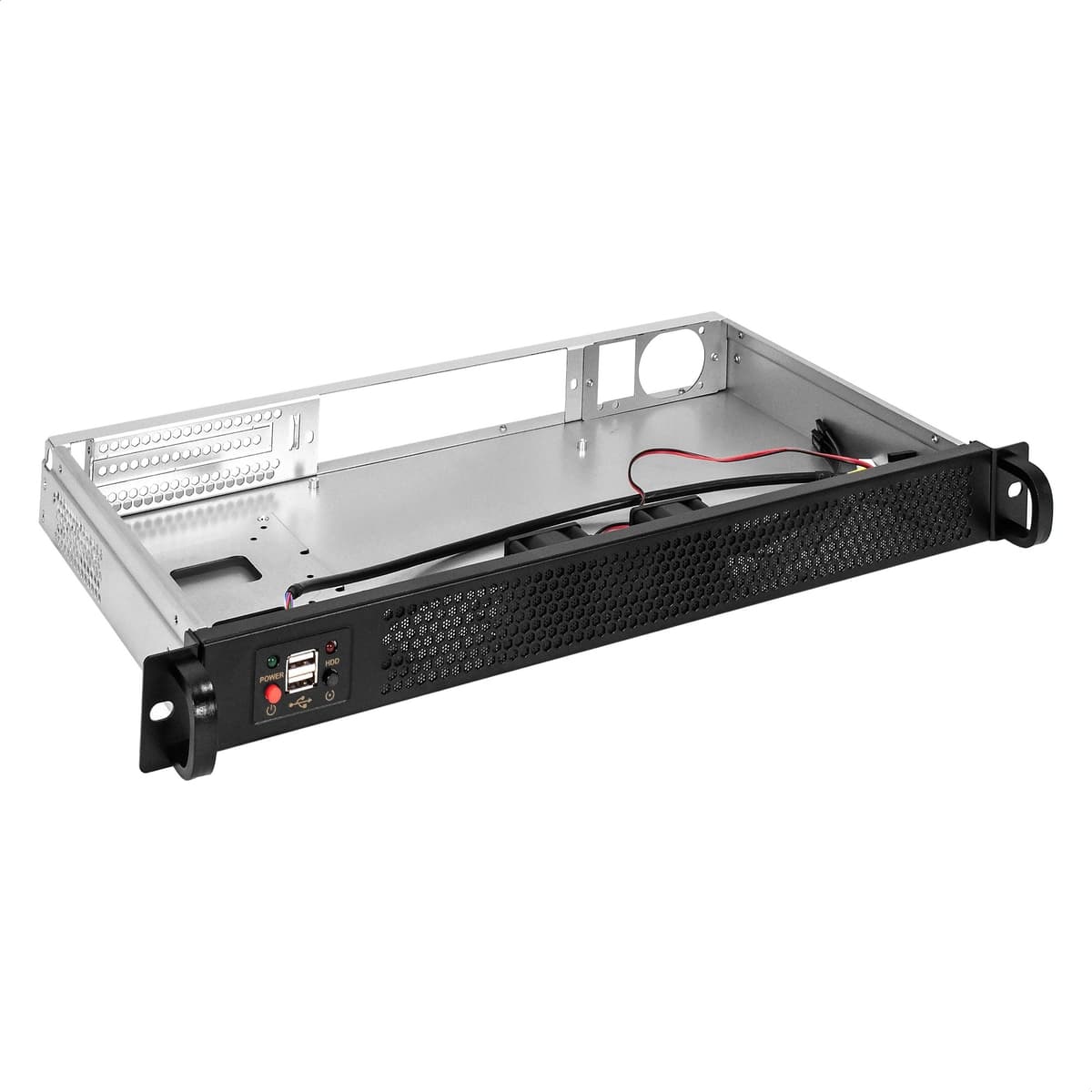 Серверный корпус 1U, 19'' стоечный, глубина 250 мм, без БП, 2xUSB
