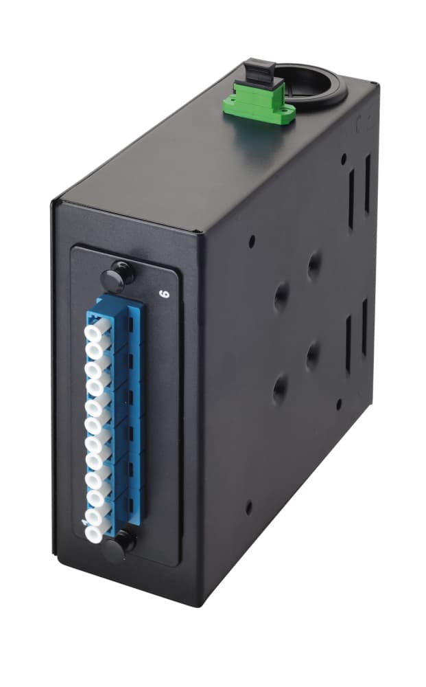 Панель на DIN-рейку Q-SLOT MPO, 12 x LC — 1 x 12 MPO, фиксированные, OS2, APC