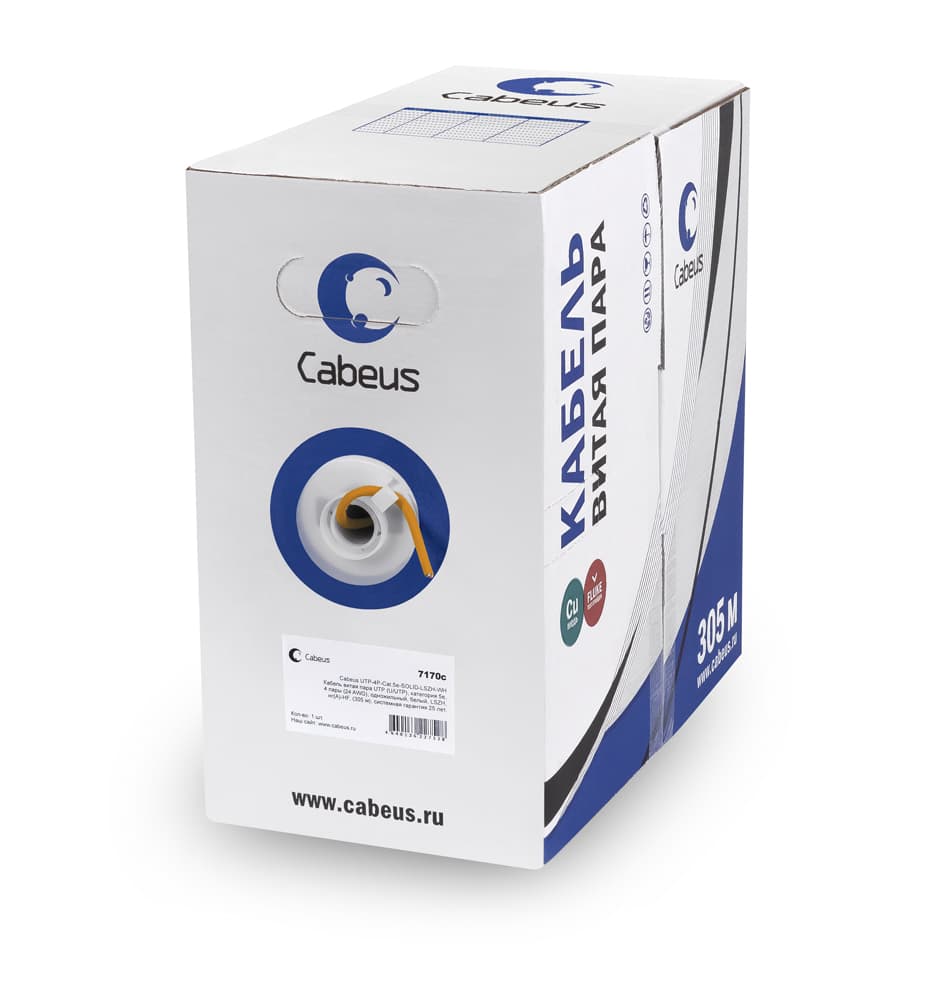 Витая пара U/UTP Cat 5e 4 пары 24 AWG solid LSZH нг(А)-HF оранжевый 305м