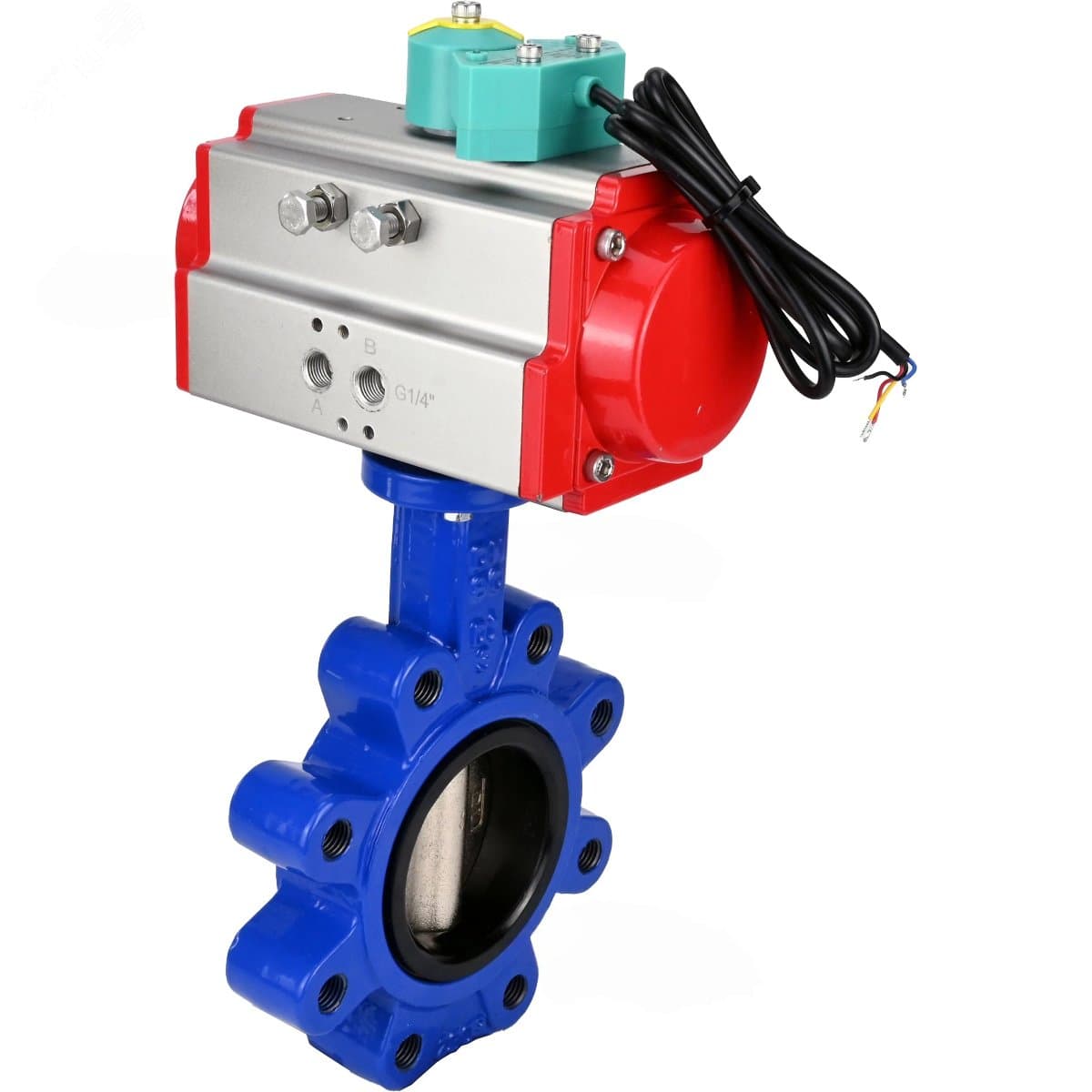 Затвор дисковый поворотный DN.ru QT450-QT450-EPDM-2W-Fb-H Ду65 Ру16 LUG корпус чугун QT450, диск чугун QT450, уплотнение EPDM, с пневмоприводом DA-065 и магнитным переключателем МППП-200