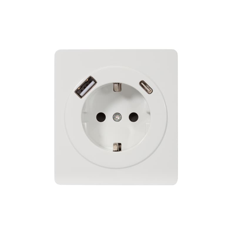 Розетка ROUND одинарная с/з скрытой установки з/ш 16А с USB A+C быстрой зарядки 5В/3А механизм перламутр