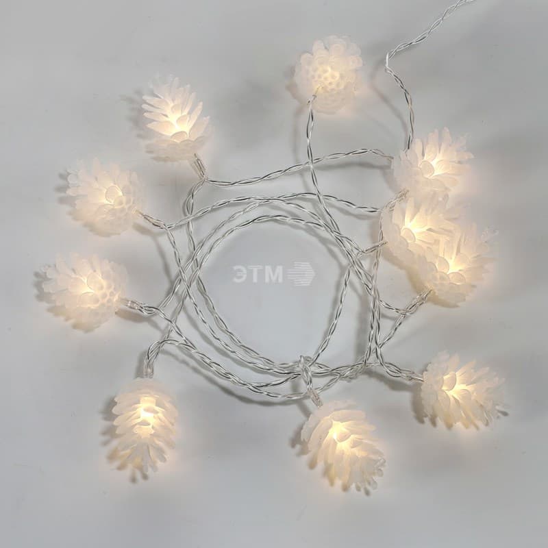 Гирлянда светодиодная Шишки 1,5 м, 10 LED, прозрачный ПВХ, свечение теплый белый, 2 х АА батарейки не в комплекте
