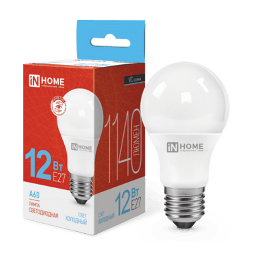 Лампа светодиодная LED-A60-VC 12Вт 230В Е27 6500К 1140Лм IN HOME