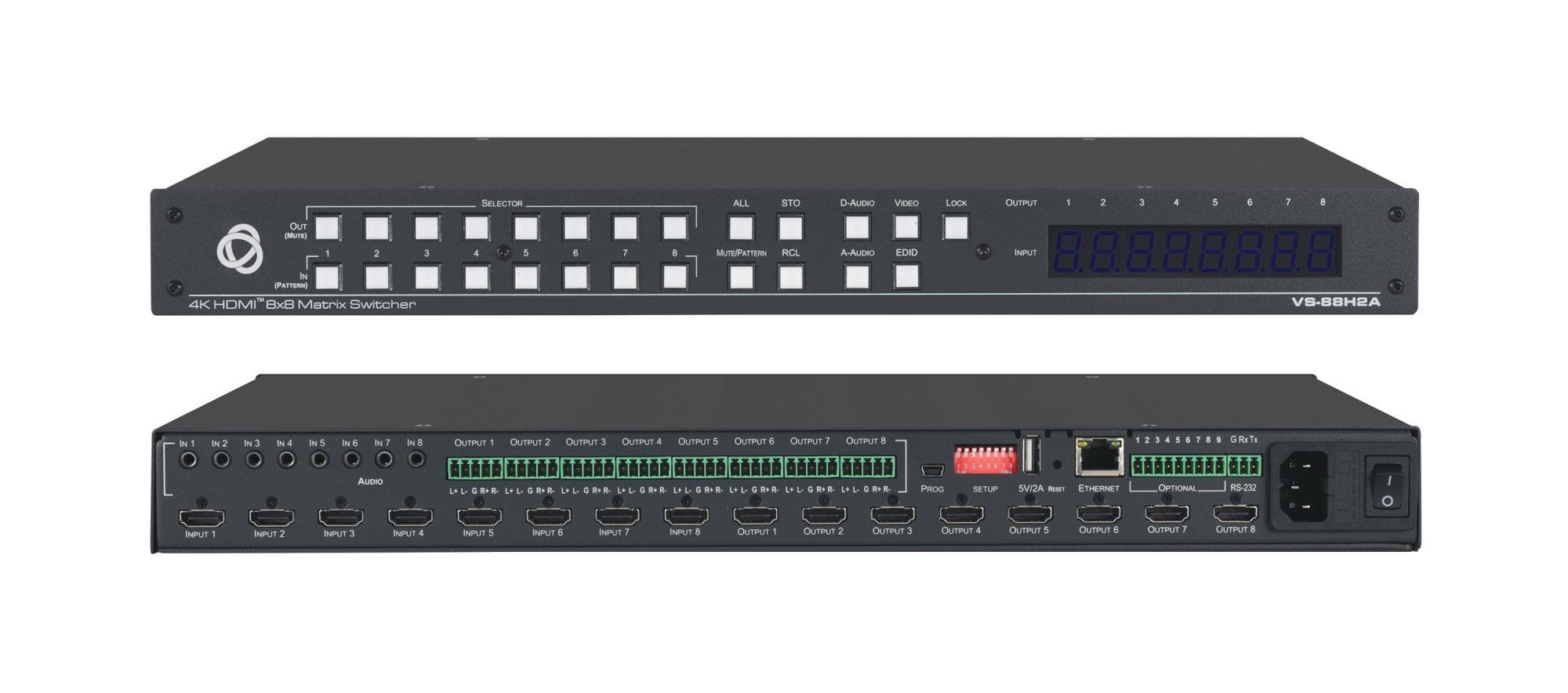 Матричный коммутатор 8х8 HDMI с эмбедированием/деэмбедированием звука и независимой коммутацией эмбедированного звука, поддержка 4K60 4:4:4