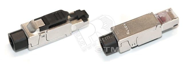 Разъем RJ45 8P8C под витую пару категория 6A для одножильного кабеля 6-8мм 23/26 AWG