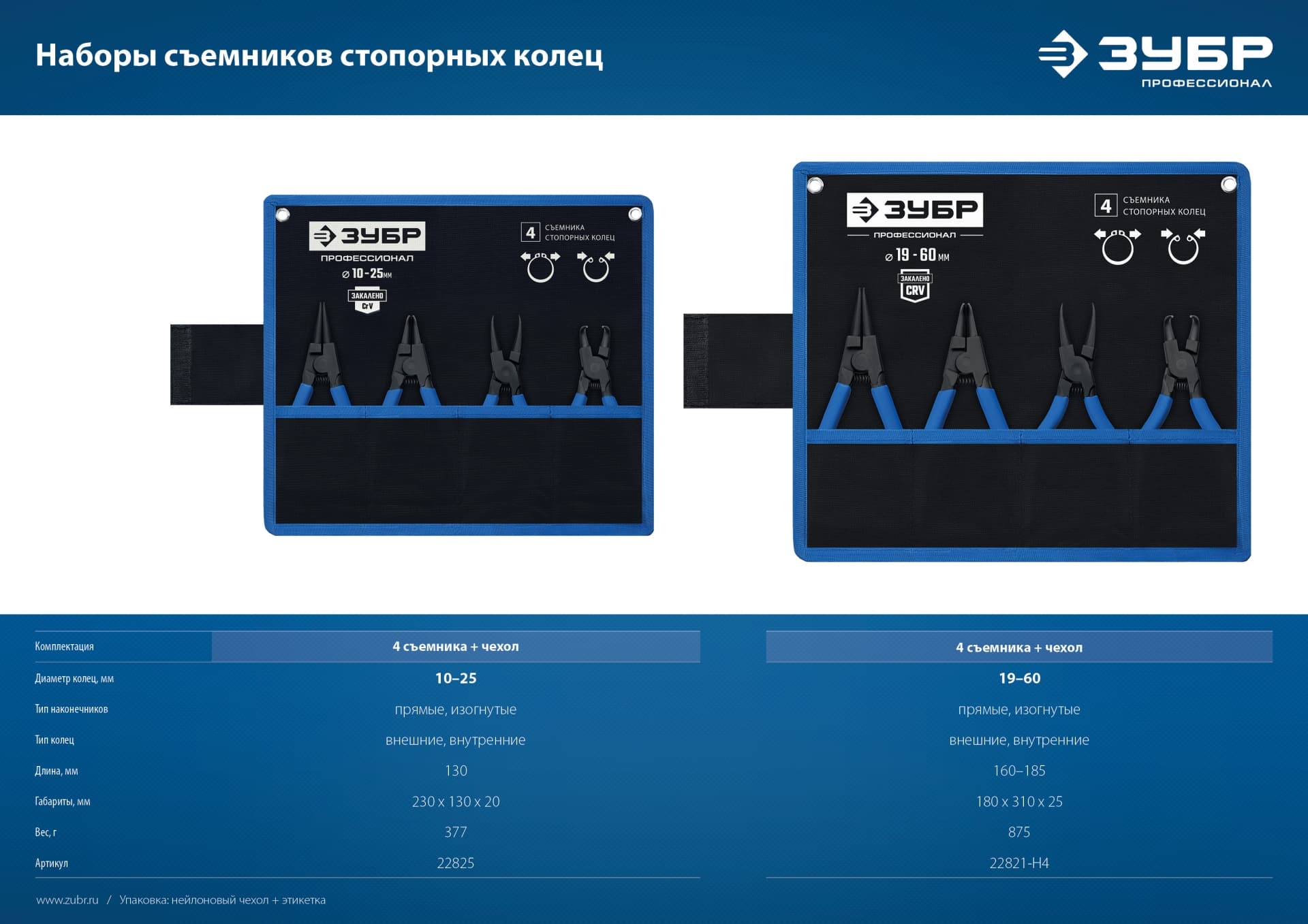 Набор съемников стопорных колец 4 шт, 130 мм