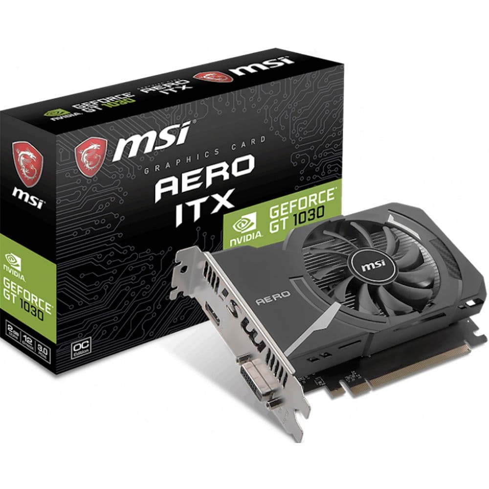 Видеокарта GT1030 AERO ITX OC, NVIDIA GeForce GP108, 2 ГБ DDR4, PCI-Express 3.0