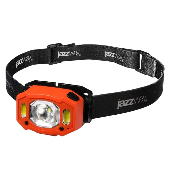 Фонарь налобный 5Вт LED + 2 x RED SMD ABS-пластик оранжевый нейлон 6 режимов работы управление жестами дальность до 65м заряд microUSB в комплекте IP54