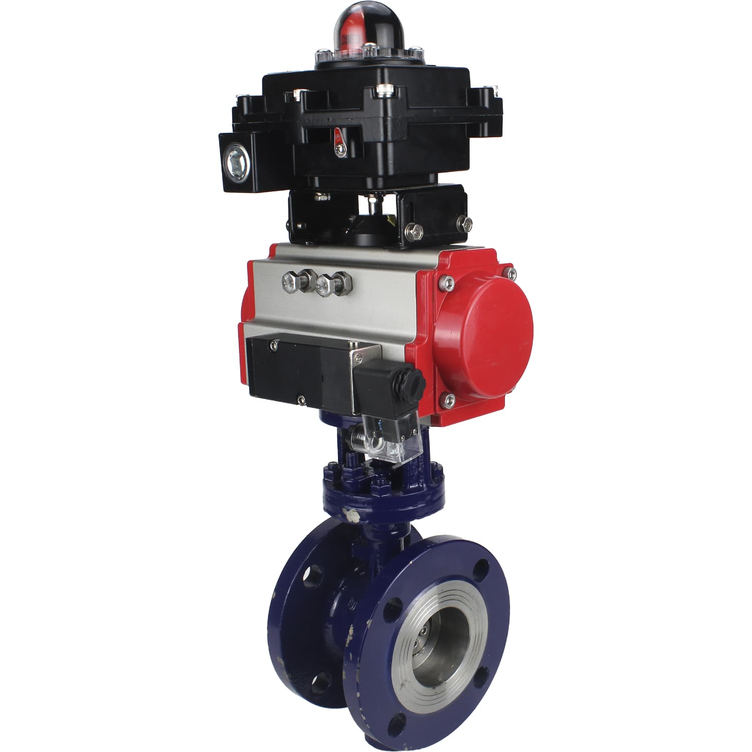 Затвор дисковый с тройным эксцентриситетом WCB-316-M-F-ISO Ду125 Ру25 фланцевый, корпус углеродистая сталь WCB, диск нержавеющая сталь 316, METAL, пневмопривод DA-140, пневмораспределитель PND2-S1EM-52-1NC-J08-24VDC и БКВ LSB-410-02ExM12-250