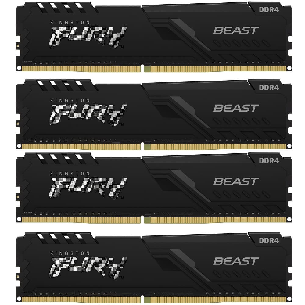 Модуль памяти FURY Beast Black 64ГБ, DDR4, DIMM, 3600 МГц, 28800 Мб/с (комплект 4 модуля)