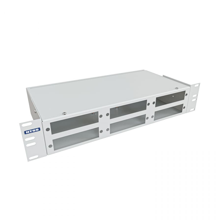 Кросс оптический 19'' укомплектованный 2U, 32 порта LCUPC duplex, 50125 мкм ОМ3 серый RAL 7035