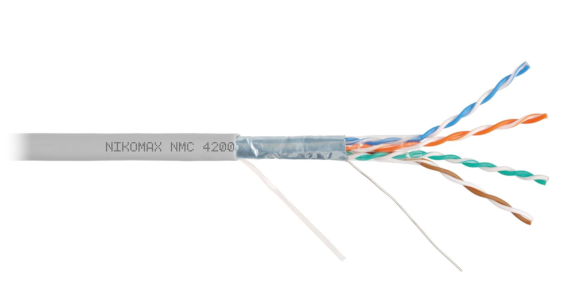 Витая пара F/UTP 4 пары Кат 5e solid BC AWG24 (0.51мм) IN PVC серый 305м