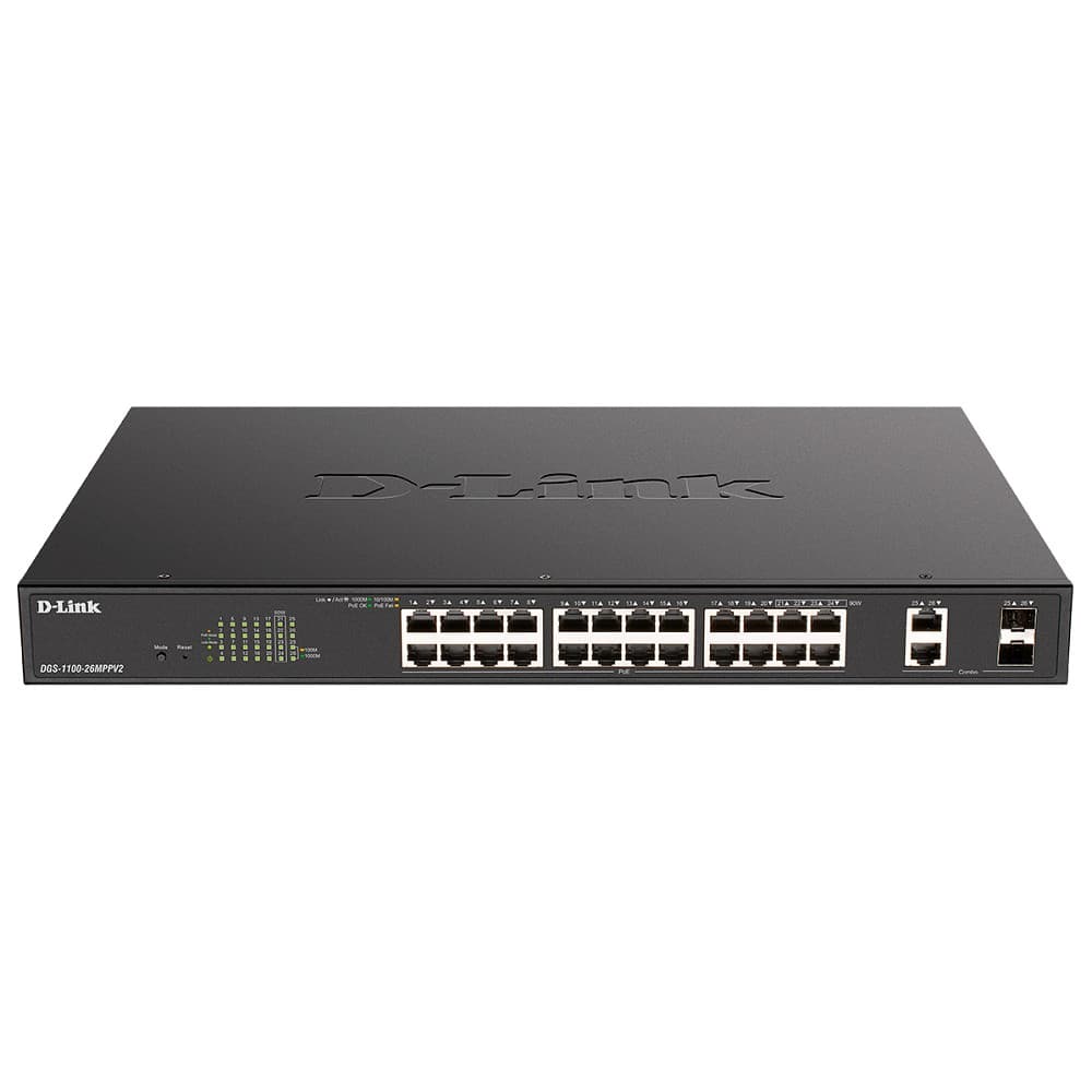 Коммутатор управляемый L2, PoE, 24x10/100/1000Base-T, 2x1000Base-T/SFP, 525 Вт