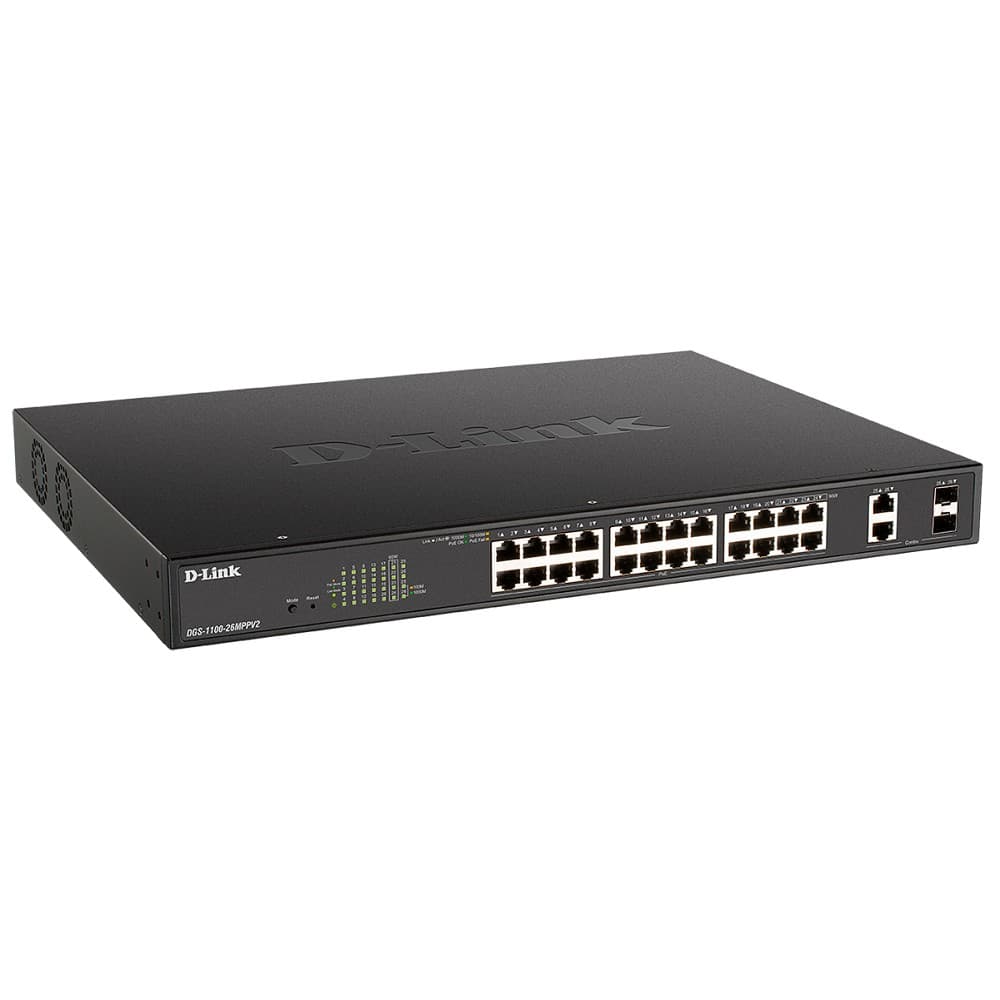 Коммутатор управляемый L2, PoE, 24x10/100/1000Base-T, 2x1000Base-T/SFP, 525 Вт