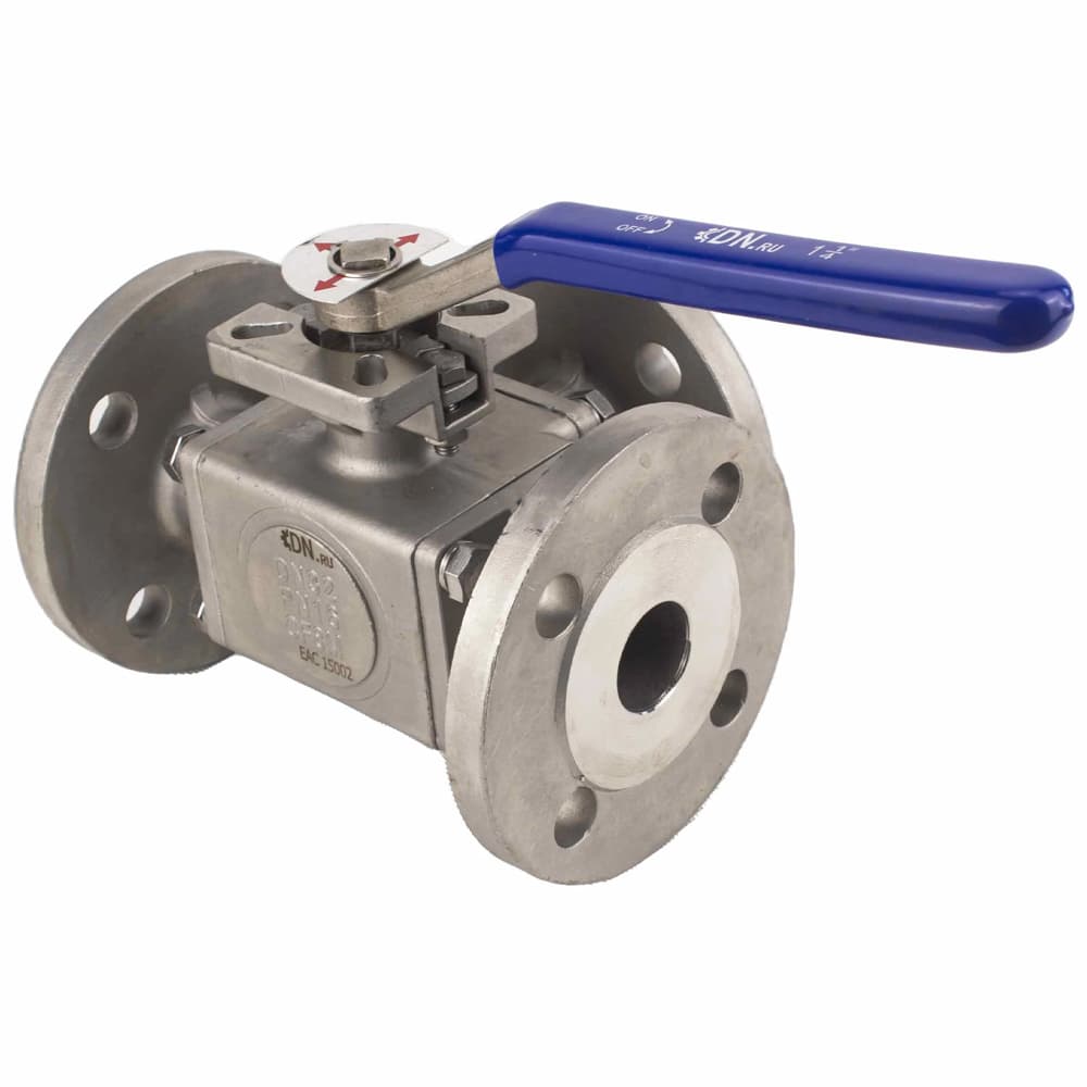 Кран шаровой 316-316-PTFE Ду65 Ру16 полнопроходной, трехходовой L тип, фланцевый, корпус нержавеющая сталь SS316, ISO-фланец F07/F10, квадрат 17х17, с рукояткой
