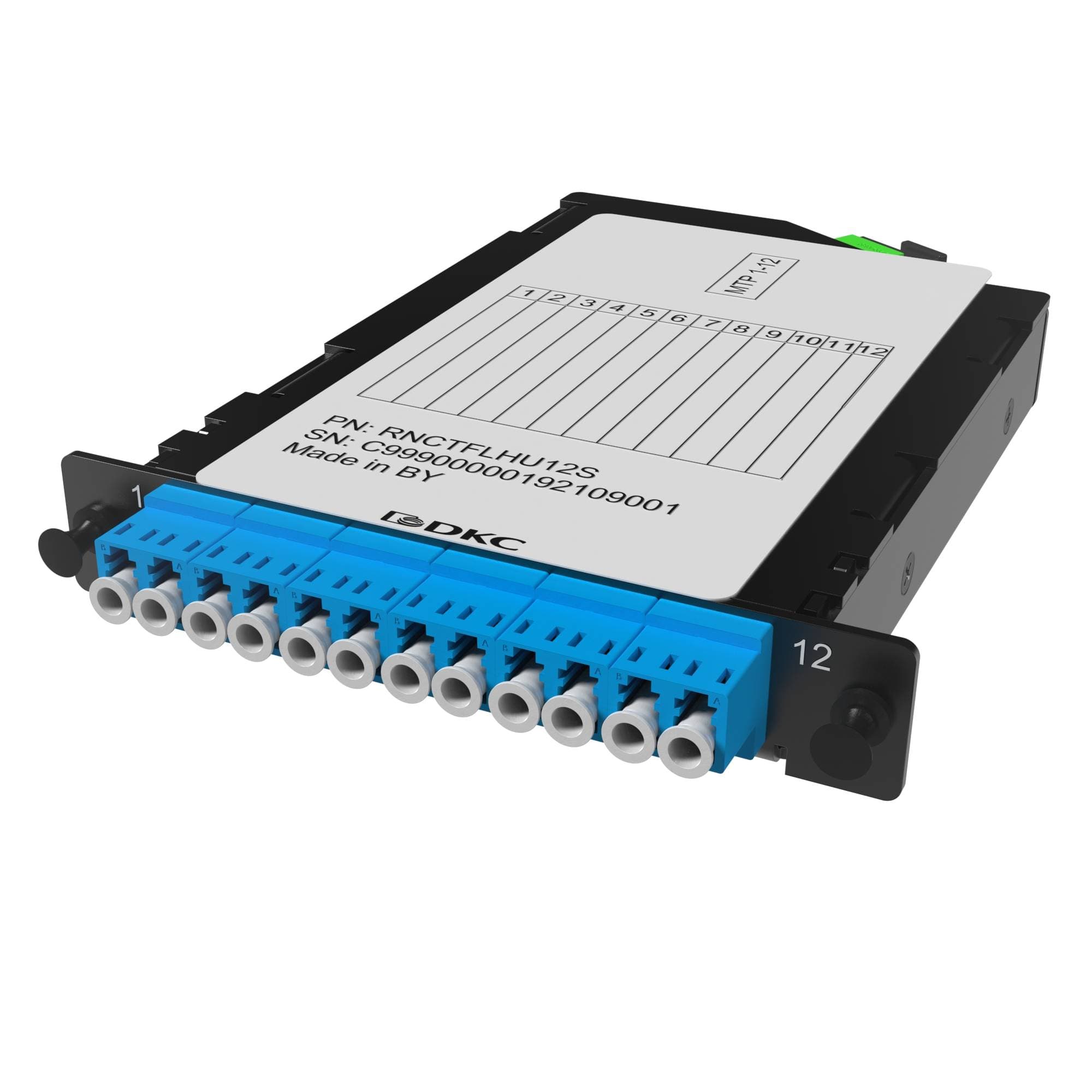 Кассета претерминированная 12ОВ 09/125 OS2. 1хMTP(12)f/6хLC-UPC Dupleх. 1/2 HU
