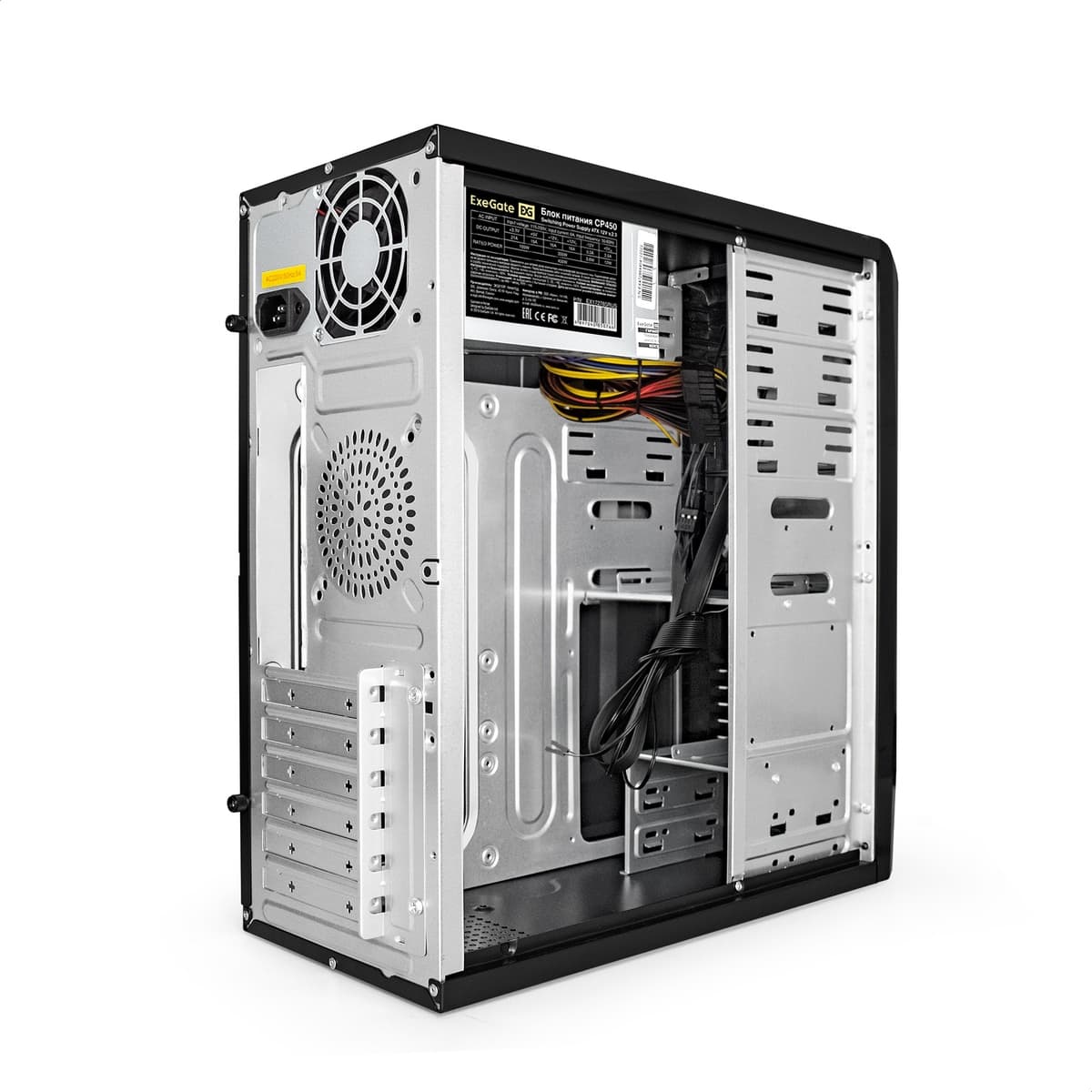 Корпус для ПК, Miditower, ATX, БП 450W, 2xUSB, аудиопорты, чёрный