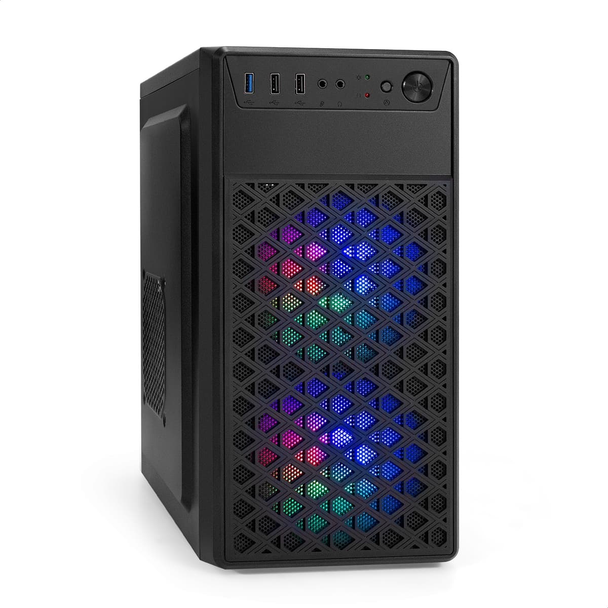 Корпус для ПК, Minitower, mATX, без БП, 2xUSB + 1xUSB 3.0, HD Audio, чёрный, 2 RGB-вентилятора 12 см