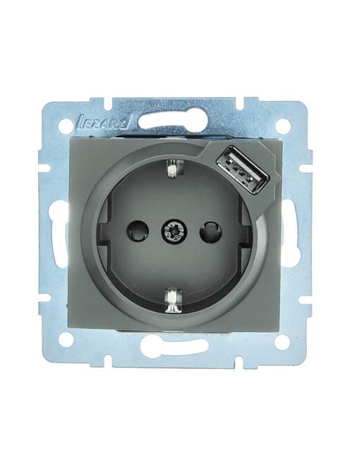 ASTI Розетка с заземлением (16 А) + USB ,механизм, платина Lezard 7081-3588-181