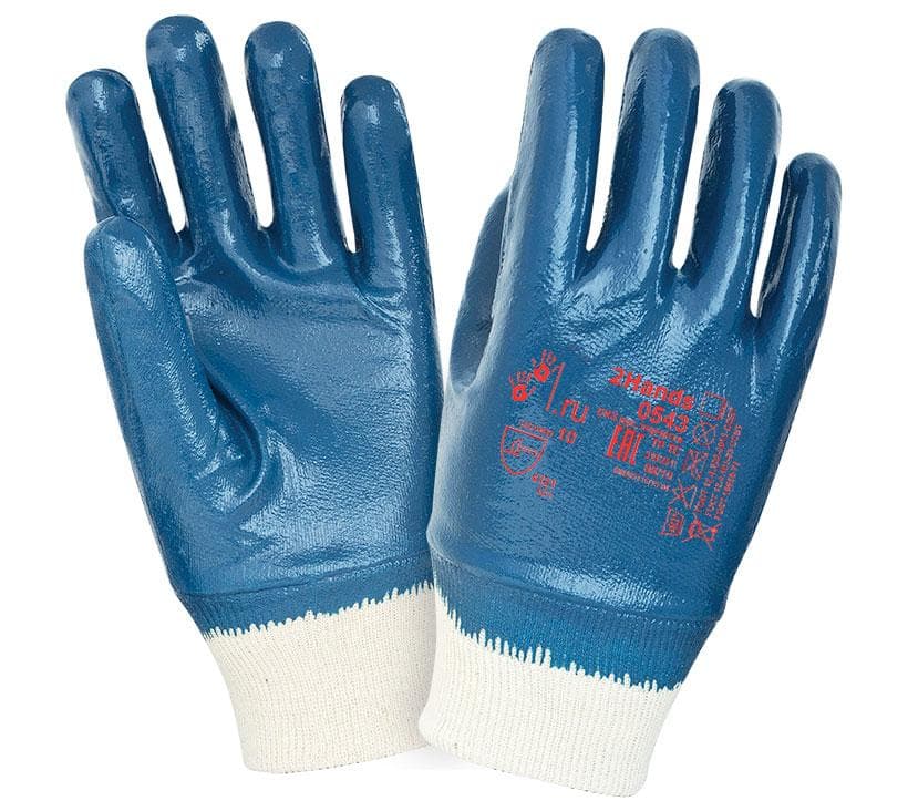 Перчатки 2Hands 0543, р-р 9 джерси/полное покрытие нитрилом, манжет резинка