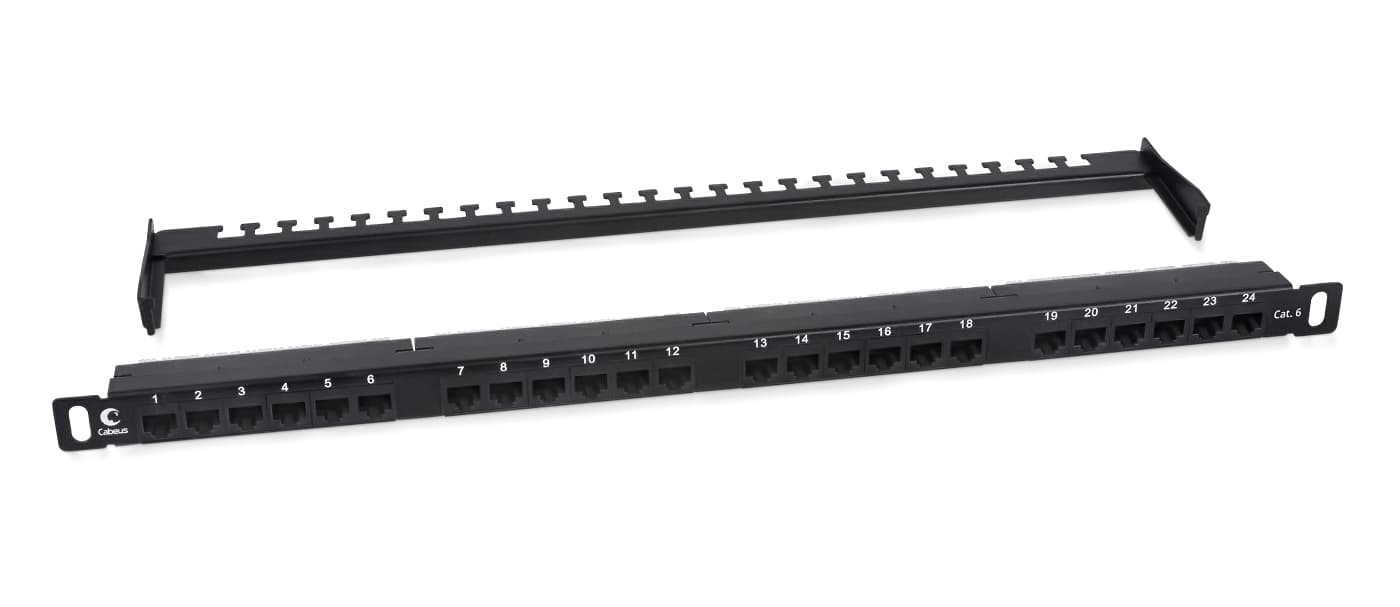 Патч-панель высокой плотности 19' (0,5U), 24 порта RJ-45, категория 6, Dual IDC,180 градусов, с задним кабельным организатором