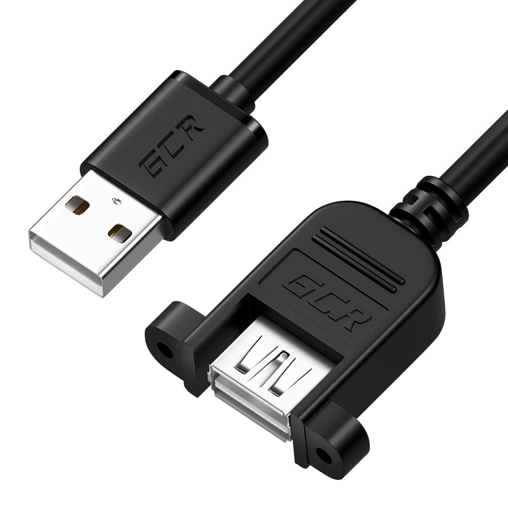 Удлинитель USB 2.0 AM на AF, 1 м., крепление под винт, черный