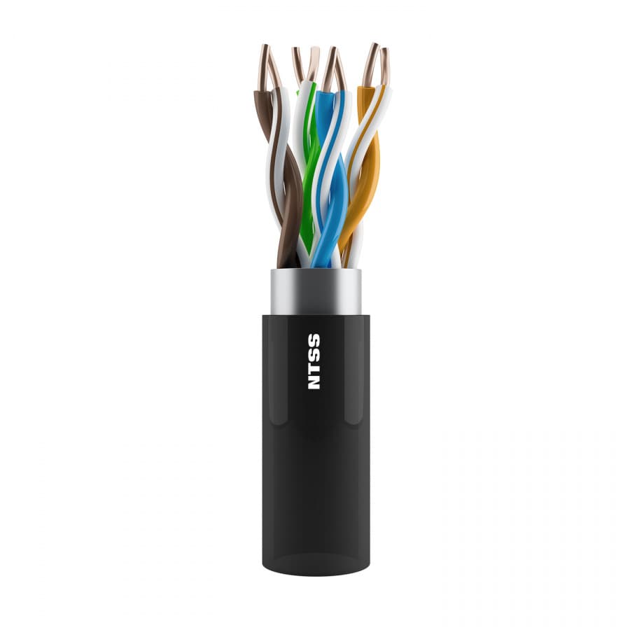 Витая пара U/UTP кат 5e 4 пары 24 AWG одножильный PE внешний черный 305м