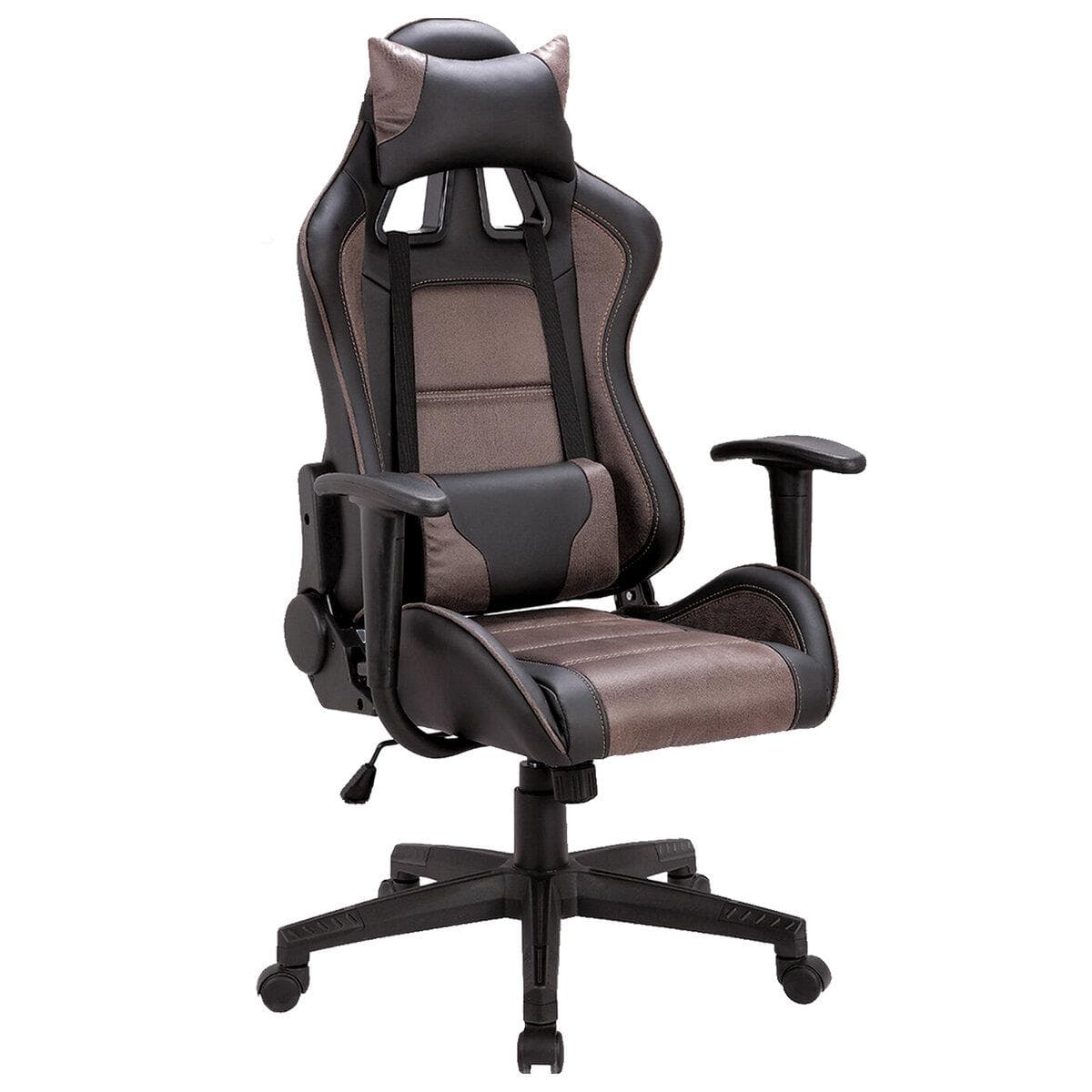 Кресло компьютерное BRABIX GT Racer GM-100, две подушки, ткань, экокожа, черное/коричневое, 531819