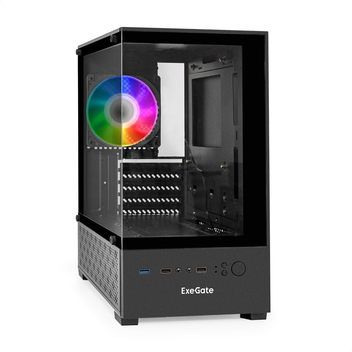Корпус для ПК, Minitower, mATX, БП 500W, 2xUSB + 1xUSB 3.0, HD Audio, RGB-вентилятор 12 см, стекло