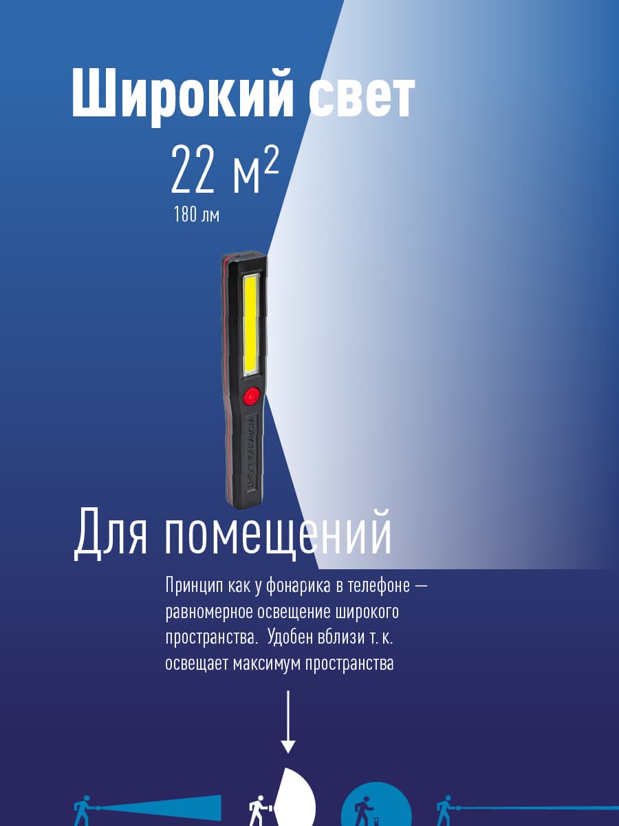 Фонарь-светильник, 3W COB LED, 3 батарейки ААА, 150Лм